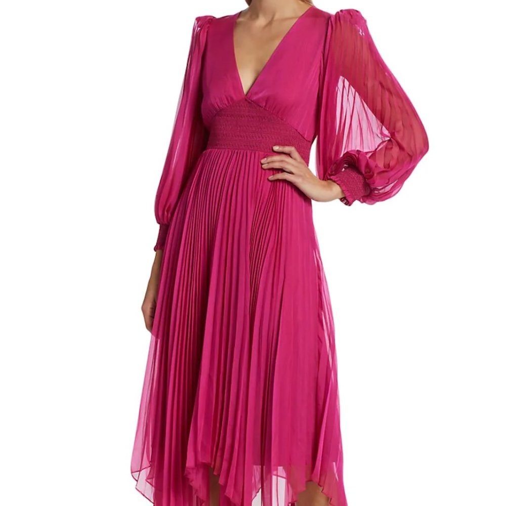 NWT Alice + Olivia Sion Pleated & Smocked Midi-Dress